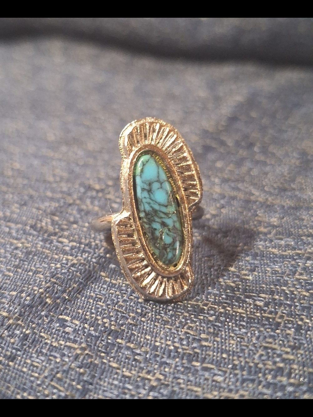Faux Turquoise Silver-Trim Women's Ring